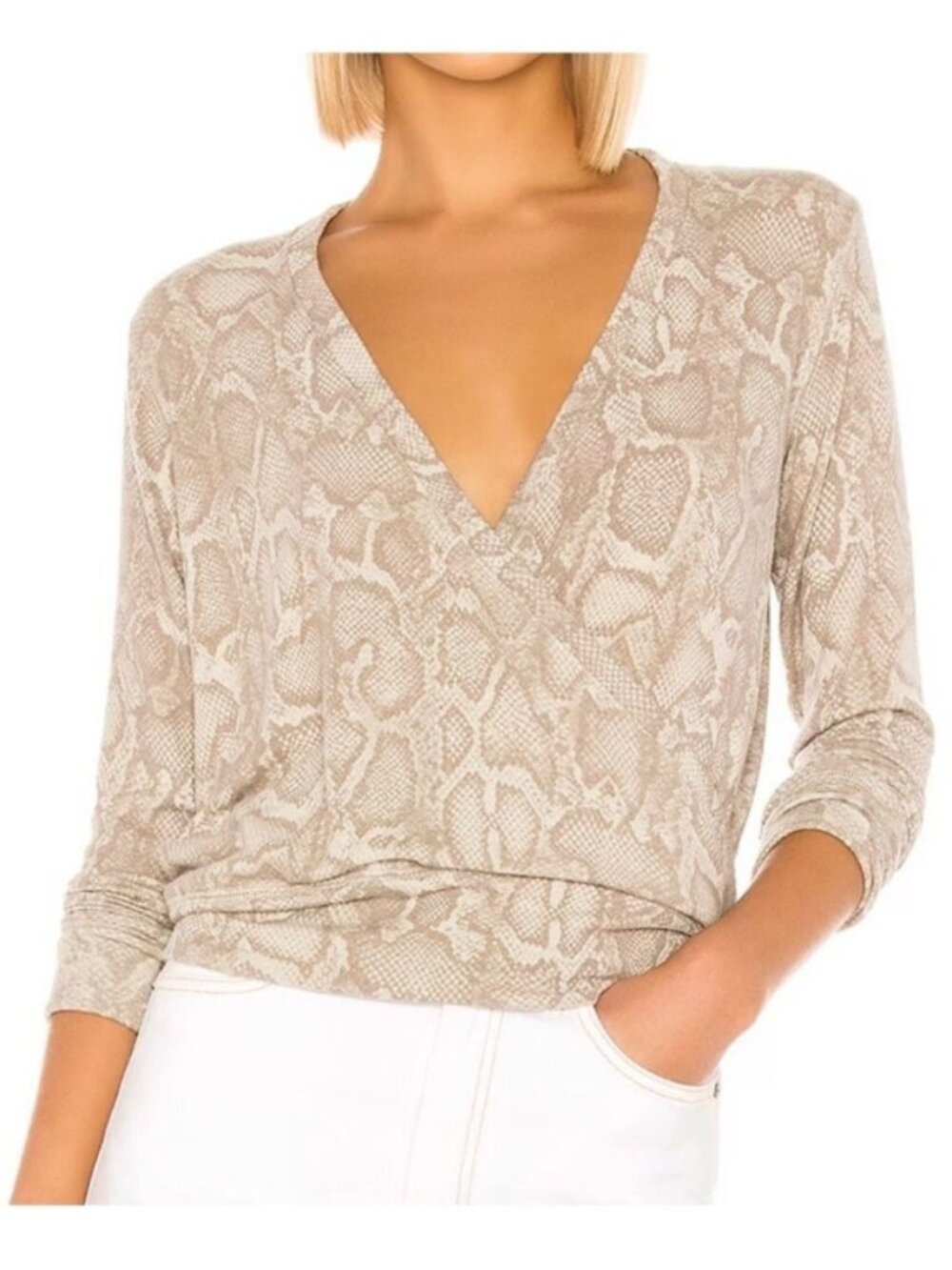 SUNDRY Snake Print Wrap Sweater